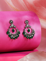 Women's Green Beads Drop Antique Silver Plated Dazzling Stones Embellished Dangle Earring