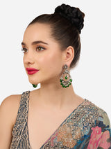 Women's Green Beads Drop Antique Silver Plated Dazzling Stones Embellished Dangle Earring