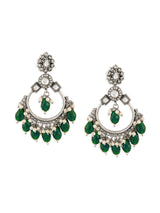 Women's Green Beads Drop Antique Silver Plated Dazzling Stones Embellished Dangle Earring