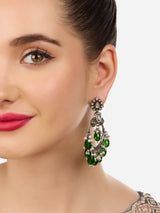Women's Green Beads Drop Antique Silver Plated Dazzling Stones Embellished Dangle Earring