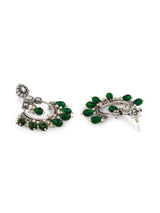 Women's Green Beads Drop Antique Silver Plated Dazzling Stones Embellished Dangle Earring