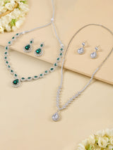 Women's Green White Austrian Diamonds Embellished Necklace and Earring Sets - Set of 2