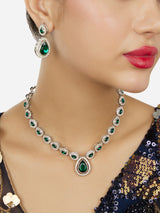 Women's Green White Austrian Diamonds Embellished Necklace and Earring Sets - Set of 2