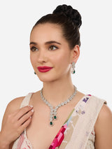 Women's Green Dazzling Austrian Diamonds Embellished Contemporary Necklace & Earring Set-ZPFK18851