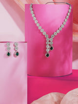 Women's Green Dazzling Austrian Diamonds Embellished Contemporary Necklace & Earring Set-ZPFK18851