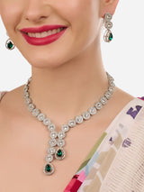 Women's Green Dazzling Austrian Diamonds Embellished Contemporary Necklace & Earring Set-ZPFK18851