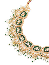 Women's Green Meenakari Dazzling Stones Beads Embellished Necklace Earring & Ring Set-ZPFK18858