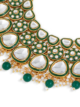 Women's Green Meenakari Dazzling Stones Beads Bridal Choker Necklace Earring and Maangtikka Set