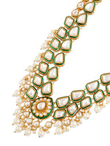 Women's Green Meenakari Dazzling Stones Beads Bridal Necklace Earring and Maangtikka Set