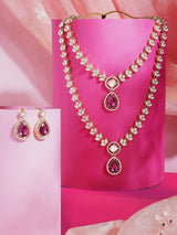 Women's Purple Dazzling Stones Austrian Diamonds Embellished Layered Necklace and Earring Set