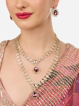 Women's Purple Dazzling Stones Austrian Diamonds Embellished Layered Necklace and Earring Set