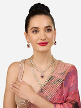Women's Purple Dazzling Stones Austrian Diamonds Embellished Layered Necklace and Earring Set