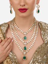Women's Green Dazzling Stones Austrian Diamonds Embellished Layered Necklace and Earring Set