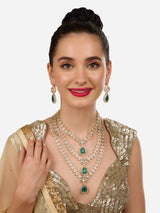 Women's Green Dazzling Stones Austrian Diamonds Embellished Layered Necklace and Earring Set