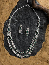 Women's Green Stones Dazzling Austrian Diamonds Contemporary Layered Necklace and Earring Set
