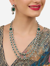 Women's Green Stones Dazzling Austrian Diamonds Contemporary Layered Necklace and Earring Set