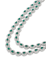 Women's Green Stones Dazzling Austrian Diamonds Contemporary Layered Necklace and Earring Set