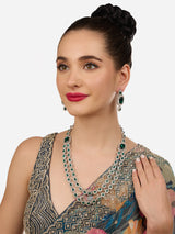 Women's Green Stones Dazzling Austrian Diamonds Contemporary Layered Necklace and Earring Set