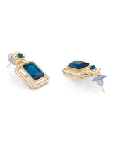 Women's Blue Stones Dazzling Austrian Diamonds Layered Necklace Earring & Maangtikka Set