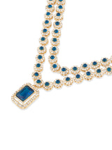 Women's Blue Stones Dazzling Austrian Diamonds Layered Necklace Earring & Maangtikka Set