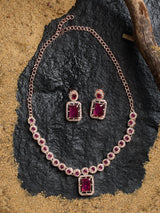 Women's Purple Stones Dazzling Austrian Diamonds Minimal Necklace & Earring Set