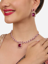 Women's Purple Stones Dazzling Austrian Diamonds Minimal Necklace & Earring Set