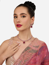 Women's Purple Stones Dazzling Austrian Diamonds Minimal Necklace & Earring Set
