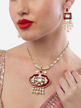 Women's Red Green Stones Dazzling Kundan Ethnic Necklace & Earring Set-ZPFK18924