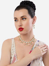 Women's Multicolor Stones Embellished Ethnic Necklace Earring & Ring Set-ZPFK18930