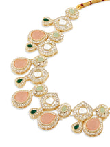 Women's Multicolor Stones Embellished Ethnic Necklace Earring & Ring Set-ZPFK18930