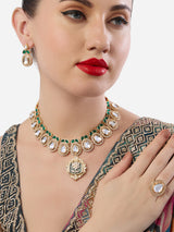 Women's Green Stones Austrian Diamonds Necklace Earring & Ring Set-ZPFK18931