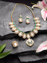 Women's Green Stones Austrian Diamonds Necklace Earring & Ring Set-ZPFK18931