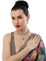 Women's Green Stones Austrian Diamonds Necklace Earring & Ring Set-ZPFK18931