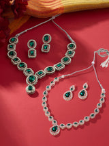Women's Green Stones Austrian Diamonds Necklaces & Earrings - Set of 2