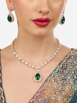 Women's Combo of 2 Red & Green Stones Austrian Diamonds Necklaces Earrings & Maangtikka Set-ZPFK18940