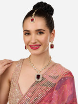 Women's Combo of 2 Red & Green Stones Austrian Diamonds Necklaces Earrings & Maangtikka Set-ZPFK18940