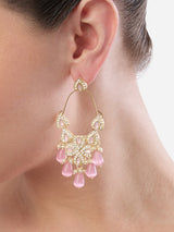 Women's Combo of 2 Pink Green Stones Austrian Diamonds Dangler Earrings-ZPFK18947