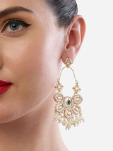 Women's Combo of 2 Pink Green Stones Austrian Diamonds Dangler Earrings-ZPFK18947