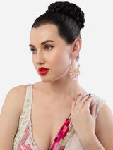 Women's Combo of 2 Pink Green Stones Austrian Diamonds Dangler Earrings-ZPFK18947