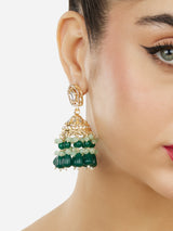 Women's Multicolor Stones Cluster Beads Drop Statement Jhumki Earrings - Set of 2