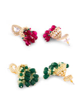 Women's Multicolor Stones Cluster Beads Drop Statement Jhumki Earrings - Set of 2