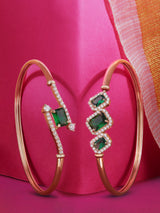Women's Green Dazzling Cubic Zirconia Contemporary Kada Style Bracelets - Set of 2