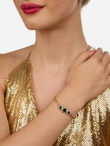 Women's Green Dazzling Cubic Zirconia Contemporary Kada Style Bracelets - Set of 2