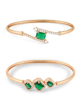Women's Green Dazzling Cubic Zirconia Contemporary Kada Style Bracelets - Set of 2