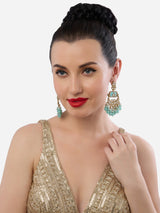 Women's Turquoise Stone Clustered Beads Drop Statement Kundan Chandbali Earring-ZPFK18956