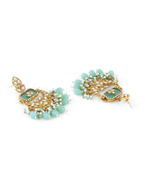 Women's Turquoise Stone Clustered Beads Drop Statement Kundan Chandbali Earring-ZPFK18956