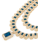 Women's Dazzling Blue Stones Austrian Diamonds Layered Necklace Earring & Maangtikka Set