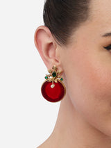 Women's Red Green Stones Embellished Fusion Wear Statement Studs Earring-ZPFK19028