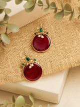 Women's Red Green Stones Embellished Fusion Wear Statement Studs Earring-ZPFK19028
