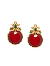 Women's Red Green Stones Embellished Fusion Wear Statement Studs Earring-ZPFK19028